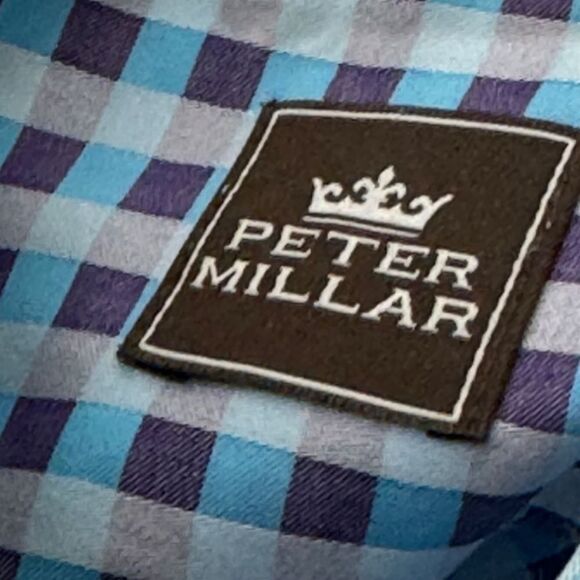 Peter Millar NWOT Blue/Purple Plaid Turkish Cotton Button Down Shirt Sz L - Picture 7 of 9